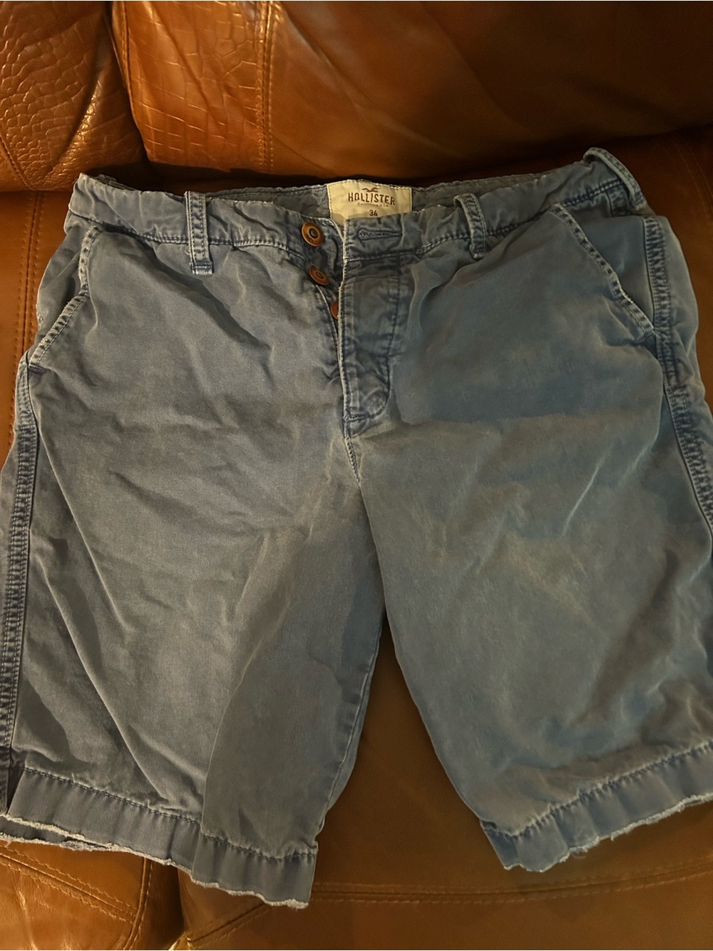 Hollister Faded Light Blue Cotton Flat-Front Men's Shorts